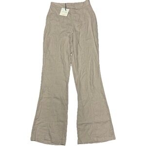 Happily Grey Women's Linen Blend Flared Leg Beach Pants Ivory Beige Size Small